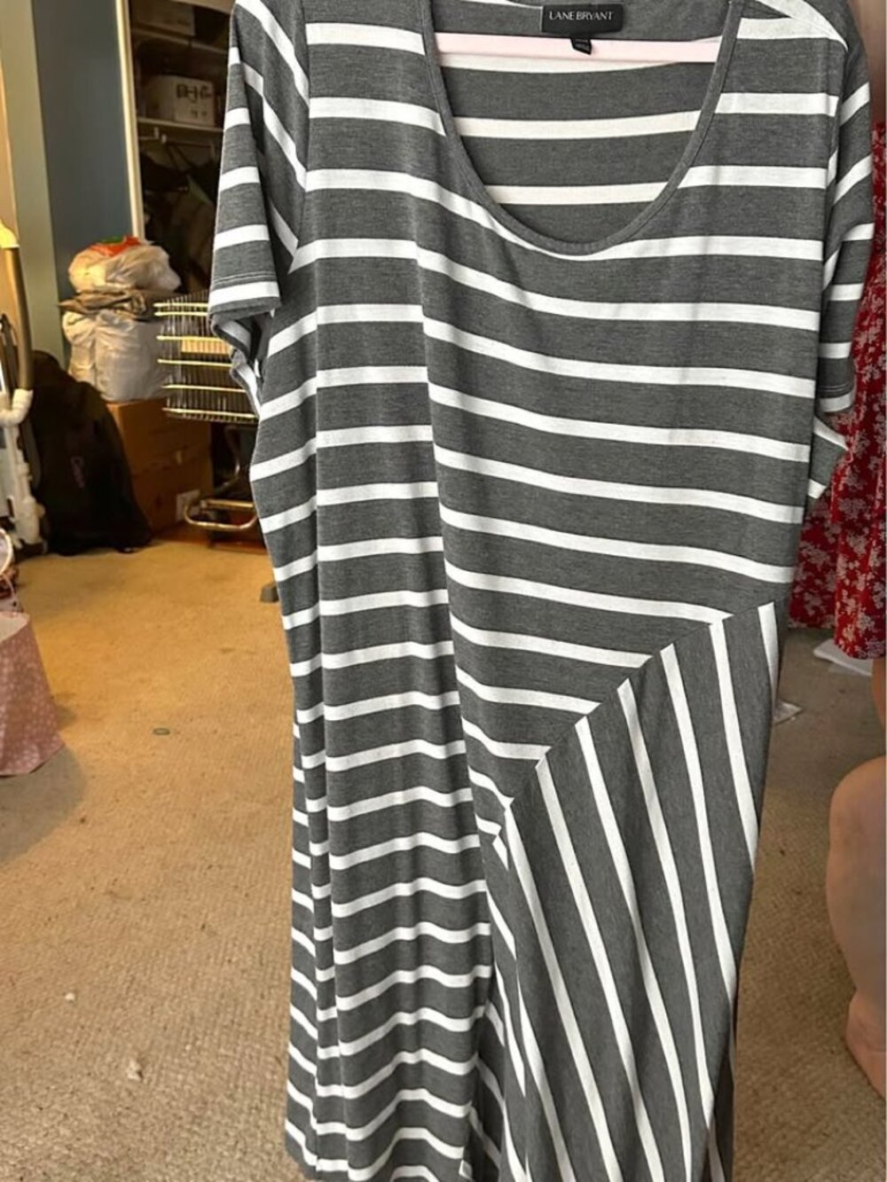 Lane Bryant 22/24 Gray White Striped Maxi Dress Plus Size